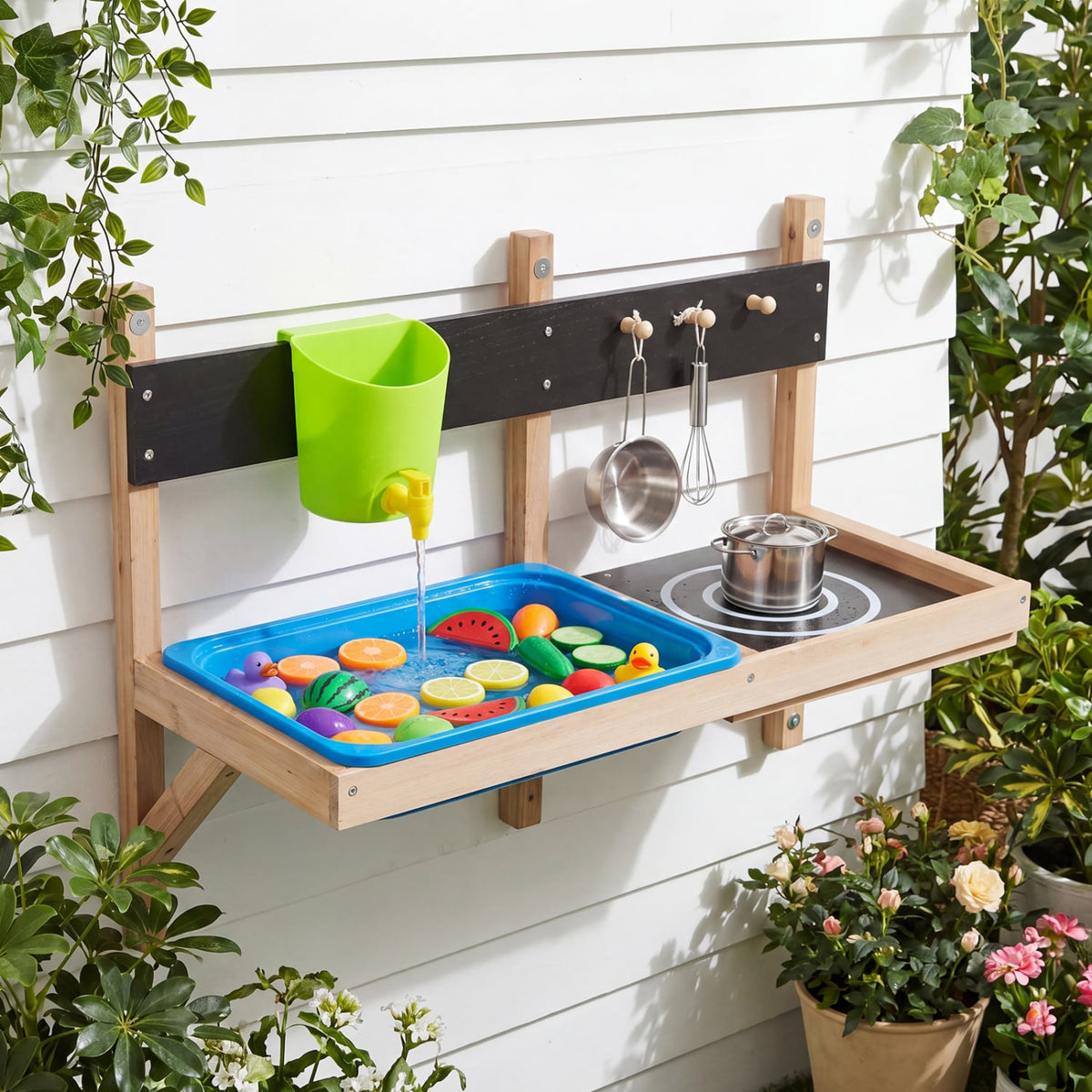 Outdoor Wall Mounted Mud Kitchen for Kids Ages 3+ view 3