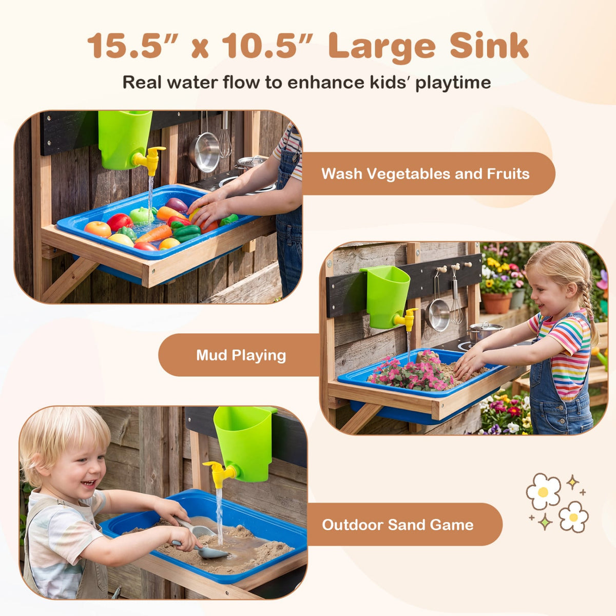Outdoor Wall Mounted Mud Kitchen for Kids Ages 3+ view 7
