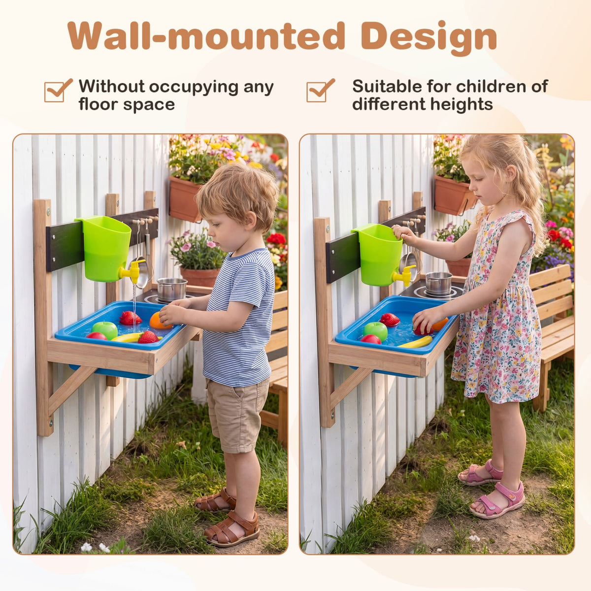Outdoor Wall Mounted Mud Kitchen for Kids Ages 3+ view 9