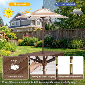 Outdoor Wooden Kids Picnic Table with Removable Umbrella and Cushions-Coffee view 8