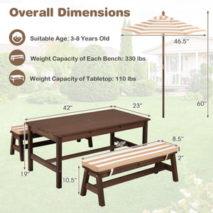 Outdoor Wooden Kids Picnic Table with Removable Umbrella and Cushions-Coffee view 5