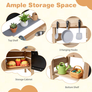 Outdoor Wooden Mud Kitchen for Kids with Sink and Stoves-Natural view 6