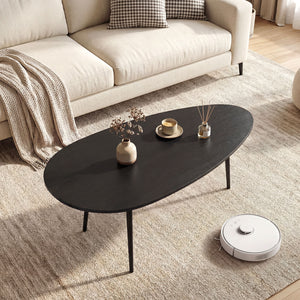 Oval Coffee Table Mid Century Center Table with Sturdy Metal Construction-Black view 2