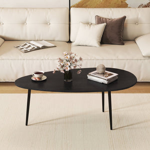 Oval Coffee Table Mid Century Center Table with Sturdy Metal Construction-Black view 3