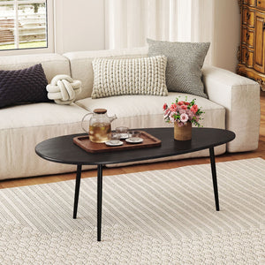 Oval Coffee Table Mid Century Center Table with Sturdy Metal Construction-Black view 6