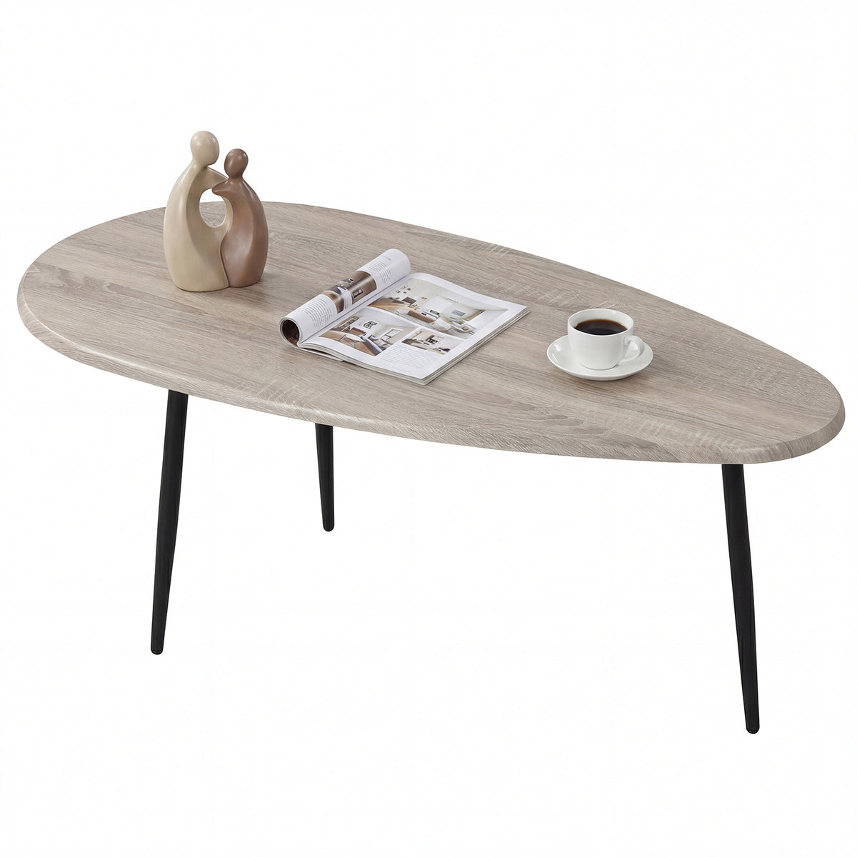 Oval Coffee Table Mid Century Center Table with Sturdy Metal Construction-Gray