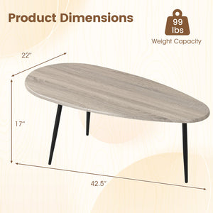 Oval Coffee Table Mid Century Center Table with Sturdy Metal Construction-Gray view 5