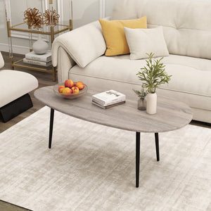 Oval Coffee Table Mid Century Center Table with Sturdy Metal Construction-Gray view 7
