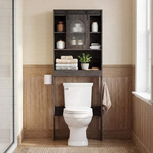 Over Toilet Storage Cabinet with Sliding Barn Door and Open Shelves for Bathroom-Oak view 3