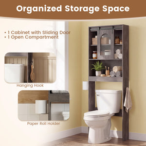 Over Toilet Storage Cabinet with Sliding Barn Door and Open Shelves for Bathroom-Oak view 7