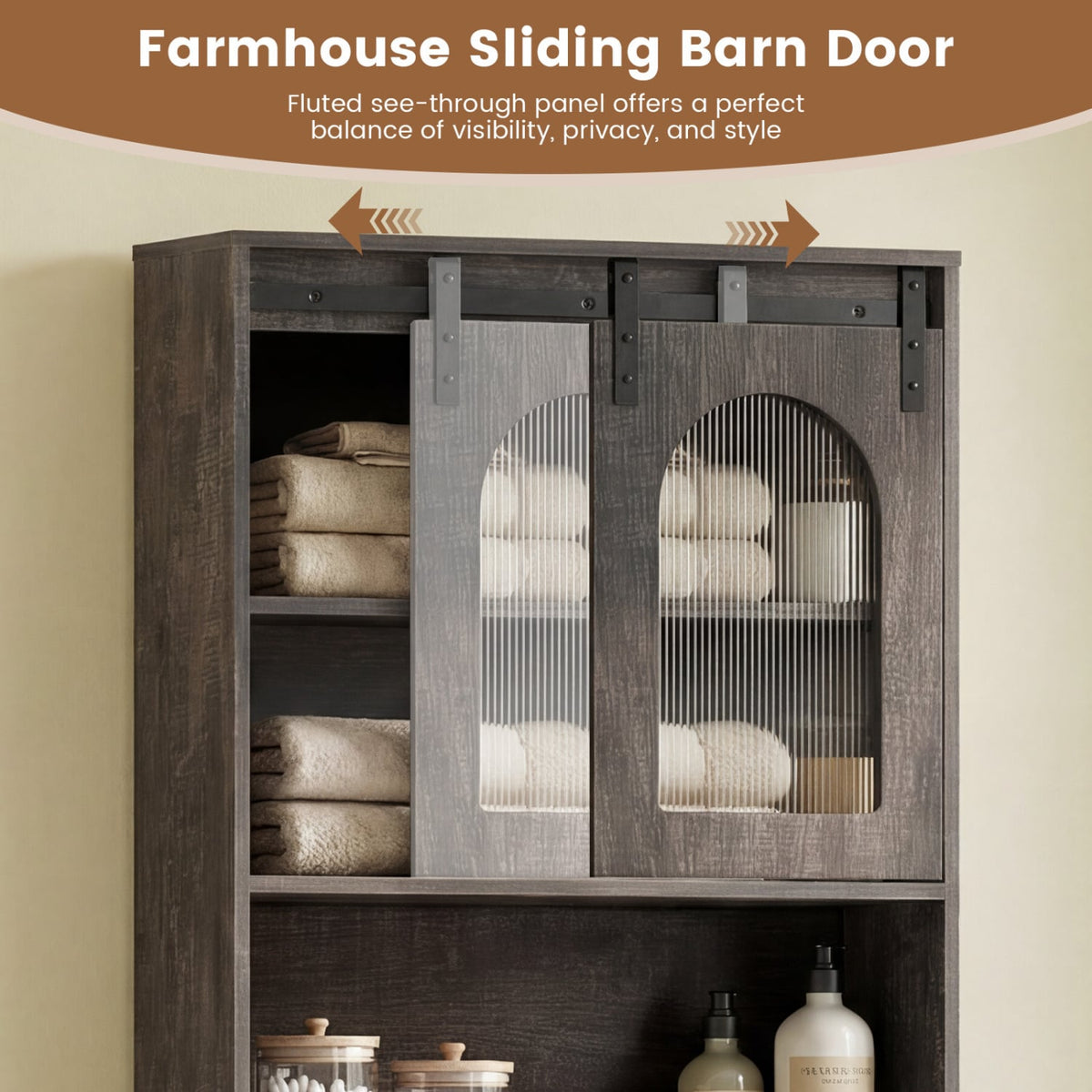 Over Toilet Storage Cabinet with Sliding Barn Door and Open Shelves for Bathroom-Oak view 8