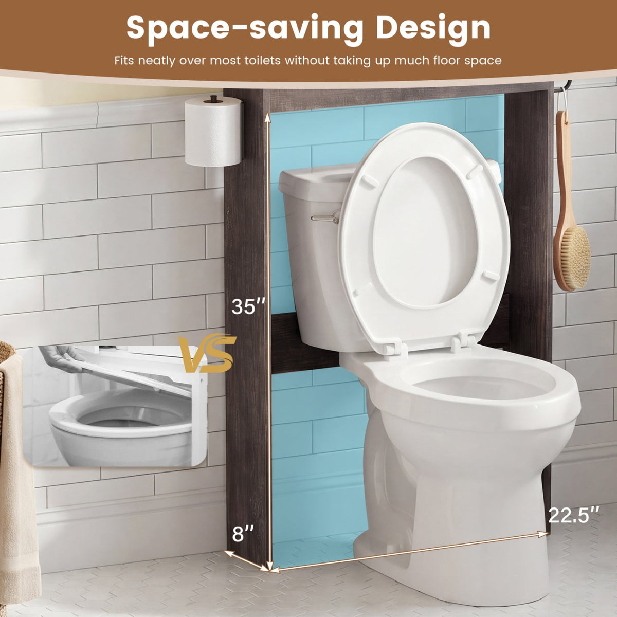 Over Toilet Storage Cabinet with Sliding Barn Door and Open Shelves for Bathroom-Oak view 9