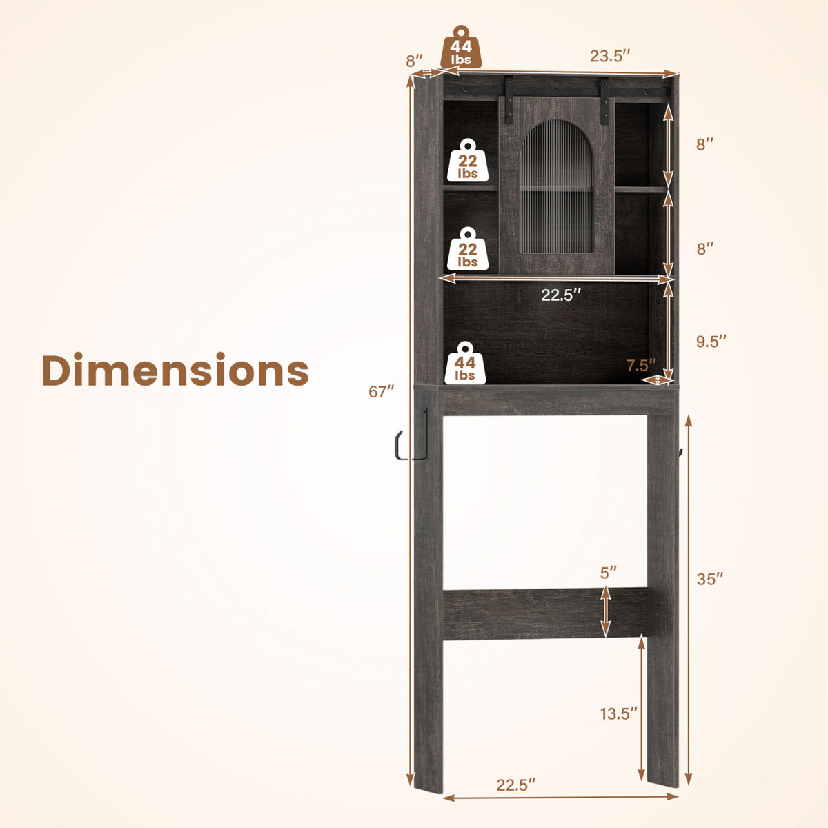 Over Toilet Storage Cabinet with Sliding Barn Door and Open Shelves for Bathroom-Oak view 5