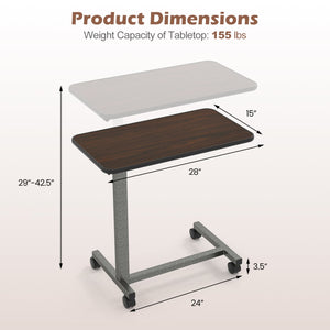 Overbed Table with Lockable Rolling Wheels and Sturdy H-Shaped Base for Hospital and Home Use-Walnut view 5