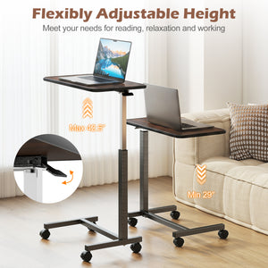 Overbed Table with Lockable Rolling Wheels and Sturdy H-Shaped Base for Hospital and Home Use-Walnut view 7