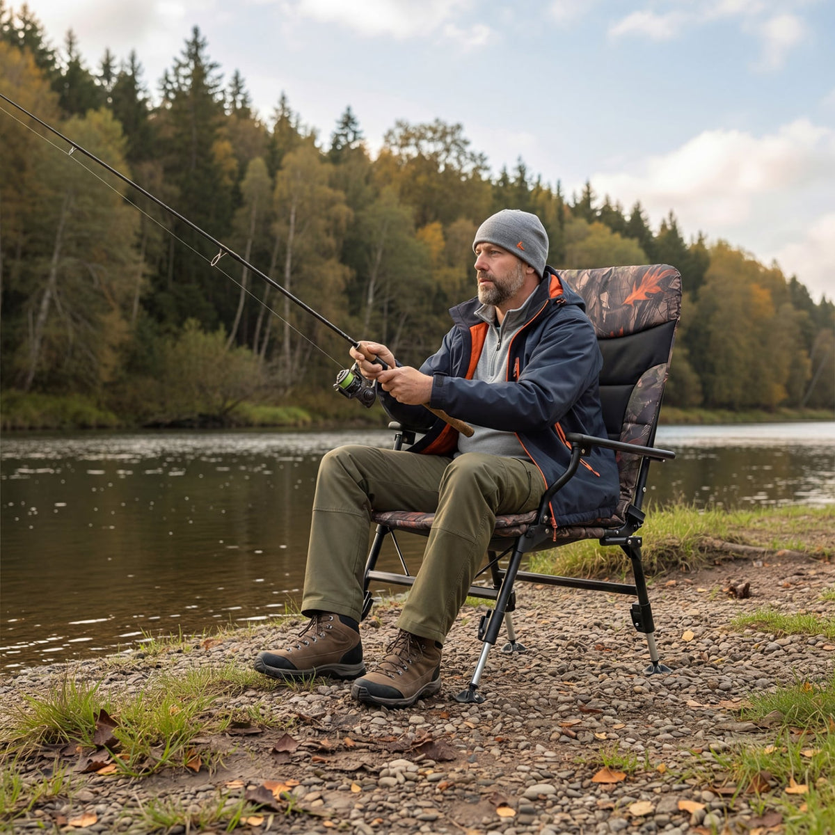 Oversized Foldable Fishing Chair for Adults with Armrest-Multicolor view 2
