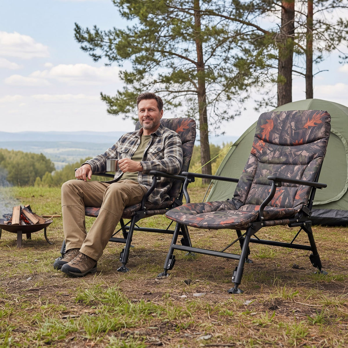 Oversized Foldable Fishing Chair for Adults with Armrest-Multicolor view 3