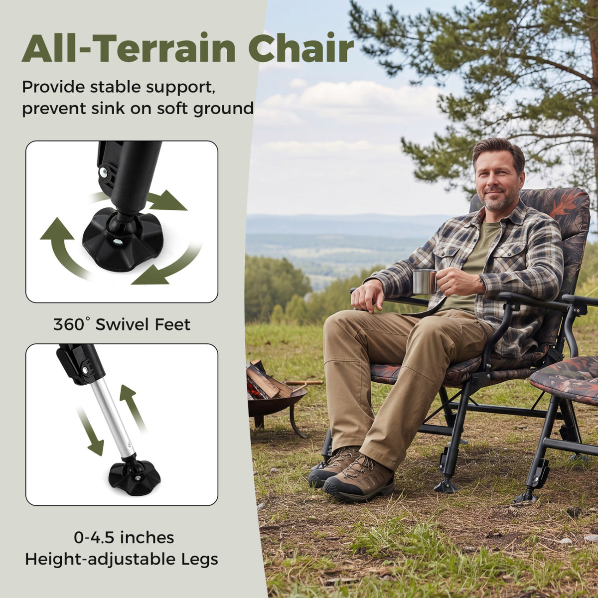 Oversized Foldable Fishing Chair for Adults with Armrest-Multicolor view 7