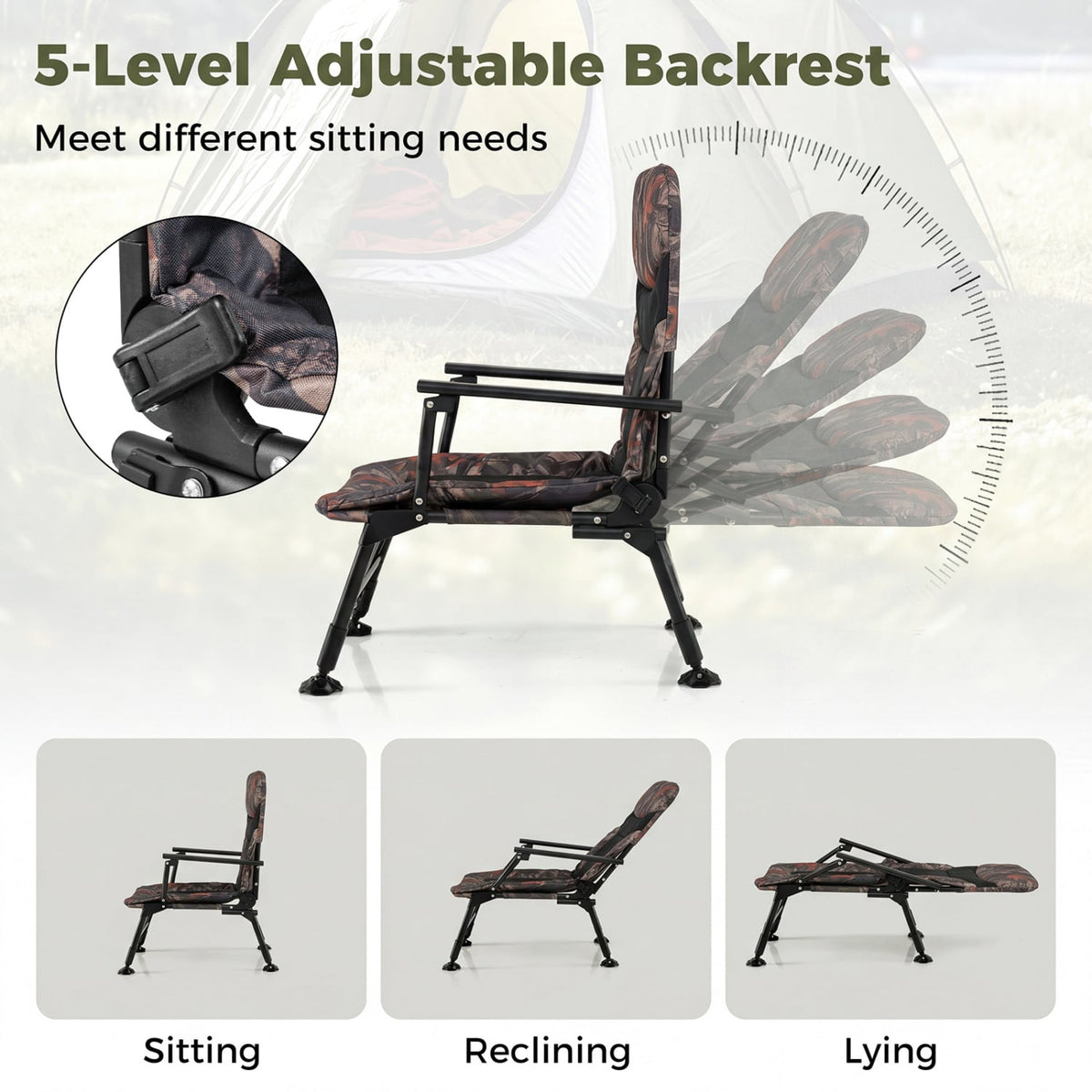 Oversized Foldable Fishing Chair for Adults with Armrest-Multicolor view 8