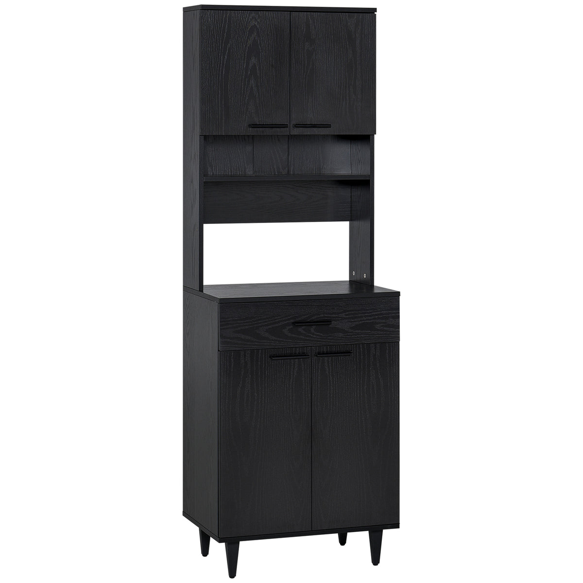 Modern Kitchen Buffet with Hutch Wooden Storage Cupboard with Microwave Counter 2 Cabinet and Drawer for