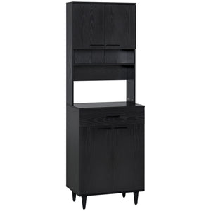Modern Kitchen Buffet with Hutch Wooden Storage Cupboard with Microwave Counter 2 Cabinet and Drawer for