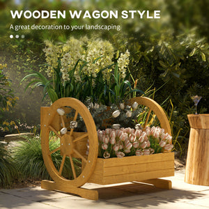 Wooden Wagon Planter Box, 3-Tier Raised Garden Bed, for Vegetables Flowers Herbs, 24" x 24" x 22", Natural