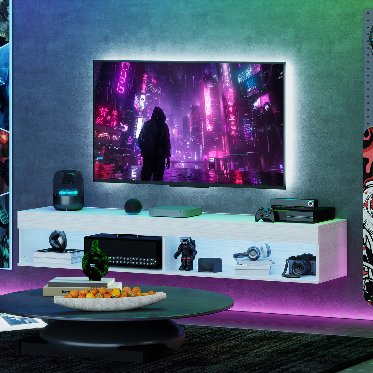 Modern Wall Mounted TV Stand with Storage and LED Lights for TVs up to 75" – view 14