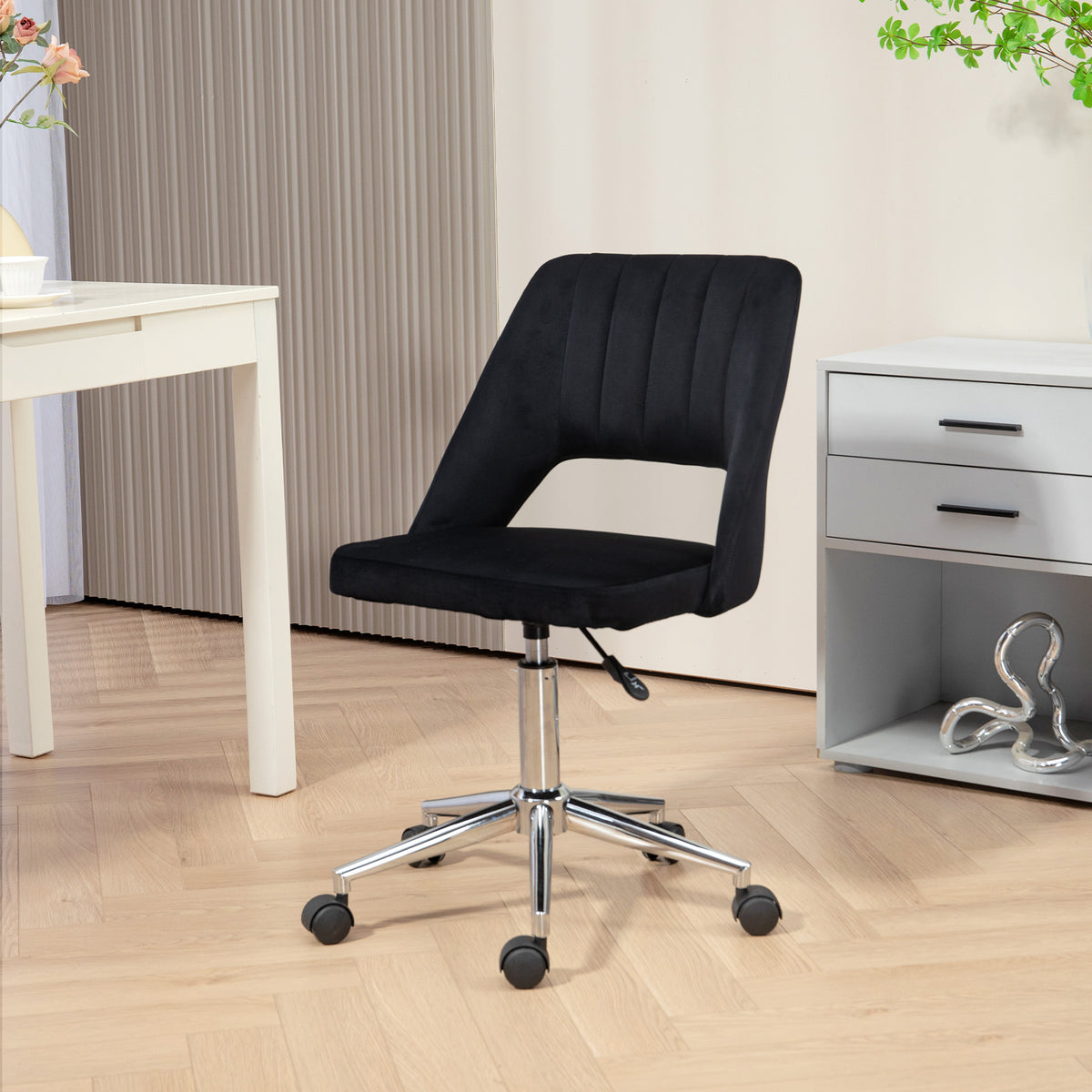 Mid Back Office Chair Velvet Fabric Swivel Scallop Shape Computer Desk Chair, Green – view 21