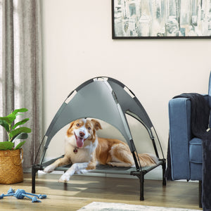 Elevated Dog Bed with Canopy, Portable Raised Dog Cot for M Sized Dogs, Indoor & Outdoor, 30" x 24" x 29", Grey