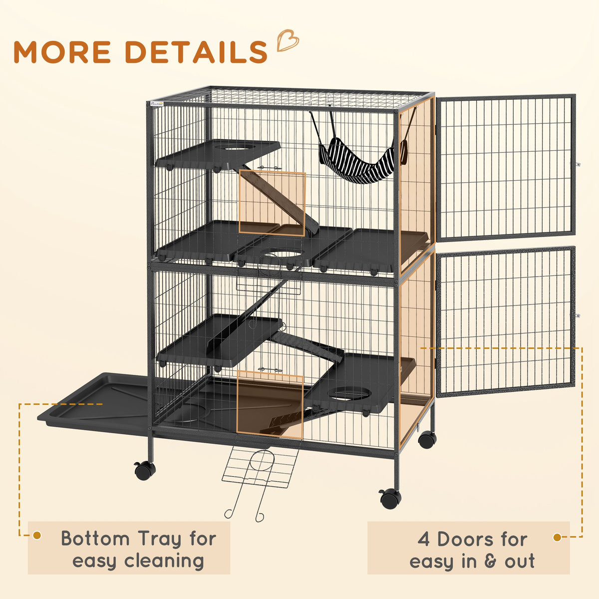 5-Tier Rolling Small Animal Cage, Deluxe Guinea Pig Cage, Ferret Cage for Mink Chinchilla Kitten Rabbit – view 6