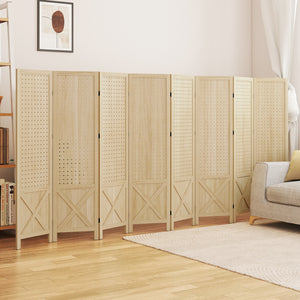 4.7' 3 Panel Wooden Room Divider with Pegboard Display, Folding Privacy Screen for Home Office, Natural – view 48