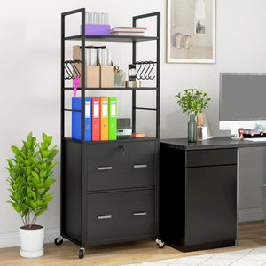 Mobile Filing Cabinet 2 Drawer File Cabinet with Key Adjustable Hanging Bar for Letter A4 and Legal Size Black