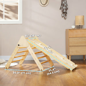 Pikler Triangle Set, 3 in 1 Climbing Toys with Ramp for Toddlers, Nature Wood