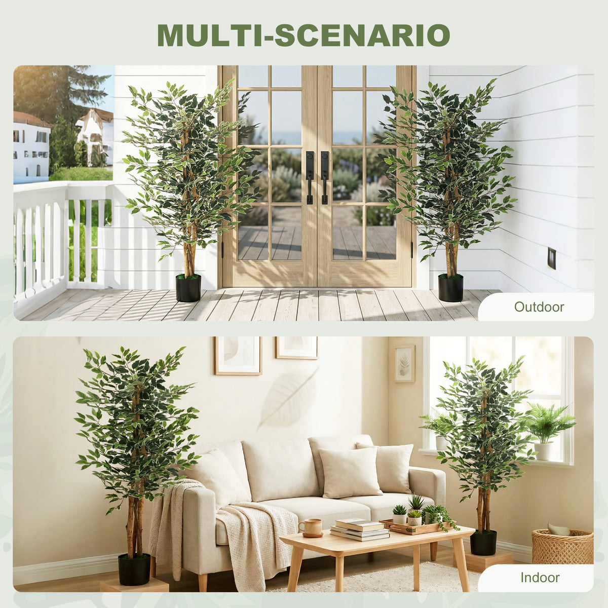 Artificial Tree, Fake Ficus Tree with Leaves, Faux Plant in Nursery Pot for Indoor Decoration