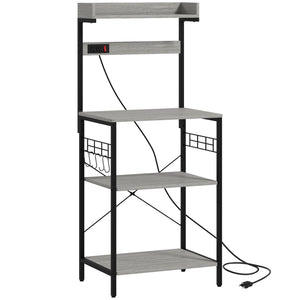 Kitchen Baker's Rack with Power Outlet, Coffee Bar Station with Adjustable Shelves and Hooks