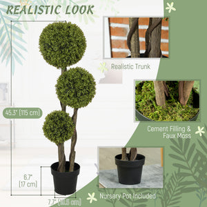 45 Inch Potted Fake Plant, Artificial Boxwood Topiary Tree, Triple Ball Tree for Indoor and Outdoor, Green