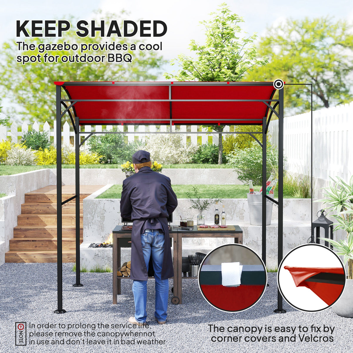 7' x 5' BBQ Grill Gazebo Tent, Garden Grill Canopy with Steel Frame and Hooks, Outdoor Sun Shade, Grey – view 59