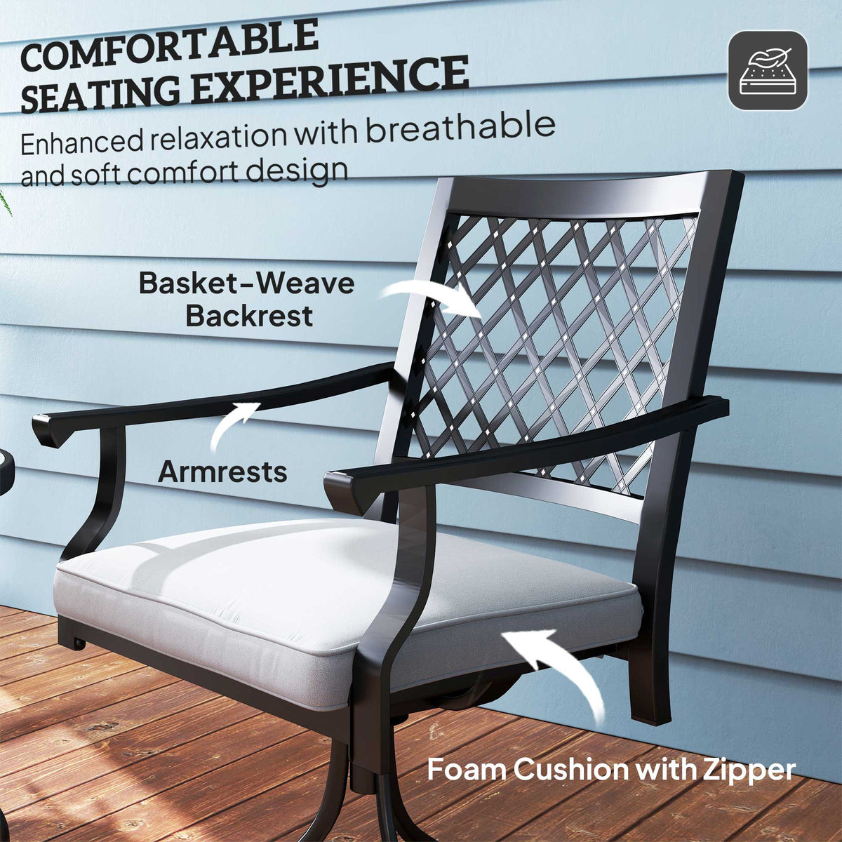 Outdoor Patio Chairs Set of 2, Metal Swivel Rocker Chairs with Cushion and Armrests for Backyard, Garden, Patio