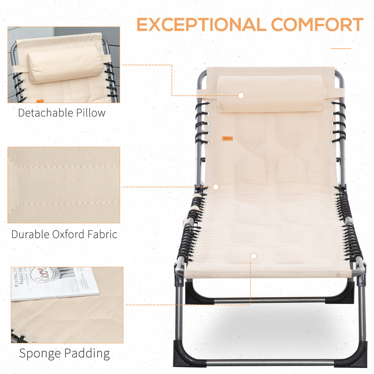 Outdoor Lounge Chair, Folding Chaise Lounge, Patio Padded Tanning Chair with 5-position Adjustable – view 4