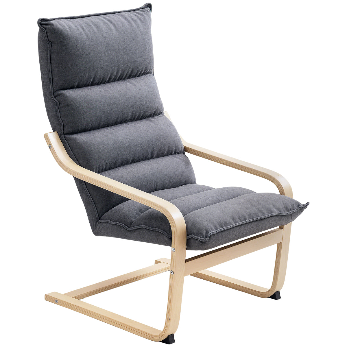 Birch Wood Fabric Modern Armchair, Accent Chair with Curved Leg and Arm for Living Room, Cream White – view 8