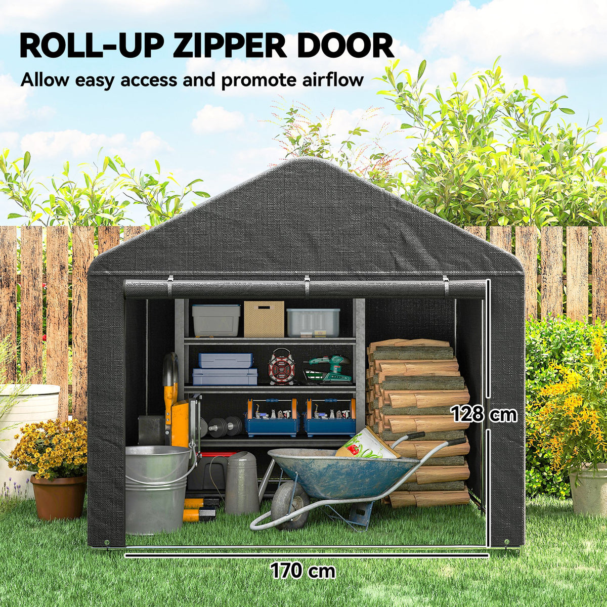 6.6' x 7.8' Portable Shed, Waterproof Bike Tent with Roll-up Zipper Door and Reinforced Galvanised Steel – view 11