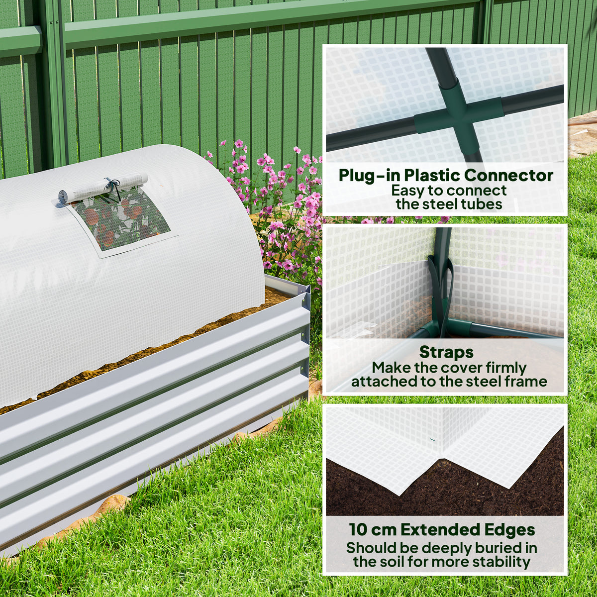 Portable Mini Greenhouse, Tunnel Growing Tent with 5 Mesh Windows and Steel Frame, 7' x 3' x 2', Green – view 26