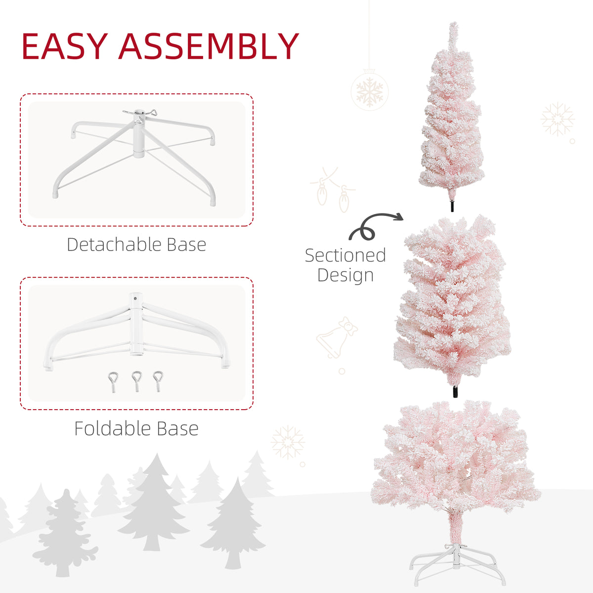 6ft Flocked Christmas Tree, Pencil Christmas Tree with Realistic Branch Tips, Folding Metal Stand, Green – view 26