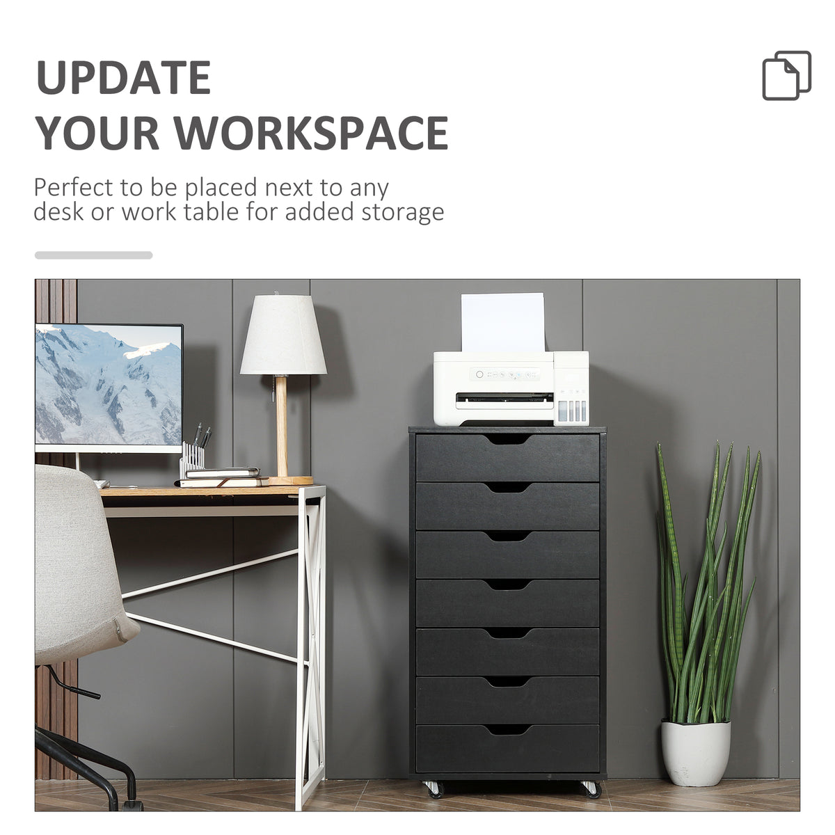 7-drawer Vertical File Cabinet for Home Office, Storage Cabinet with Wheels, 18.7"x15.6"x35.4", Black – view 3