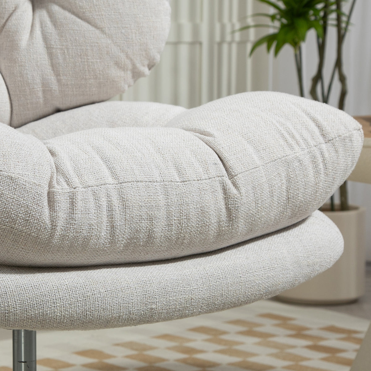 Computer Desk Chair, Armless Office Chair with Wide Padded Seat and Adjustable Height, Cream White – view 6