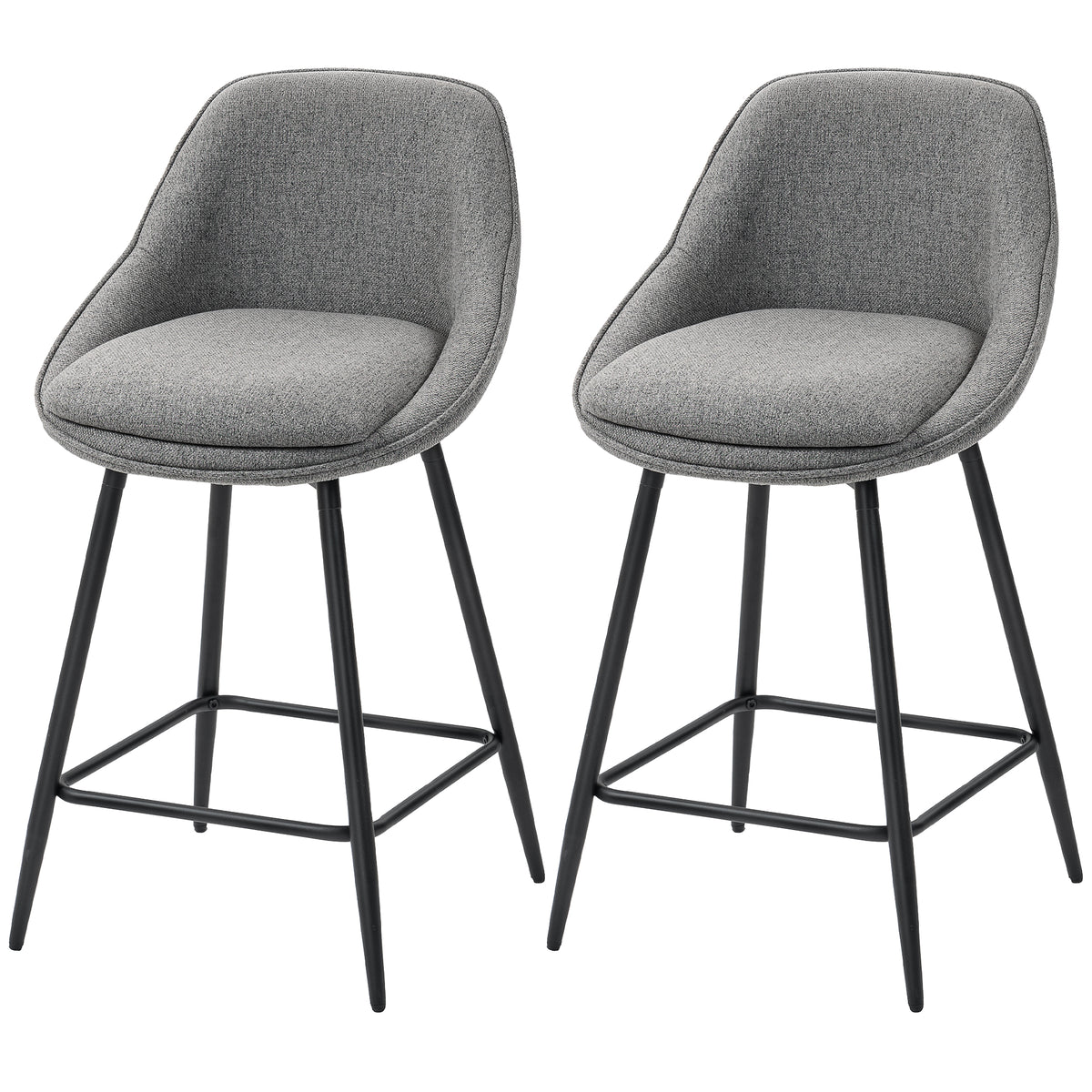 26" Counter Height Barstools Set of 2, Upholstered Swivel Bar Stools with Backrests and Armrests, Dark Grey