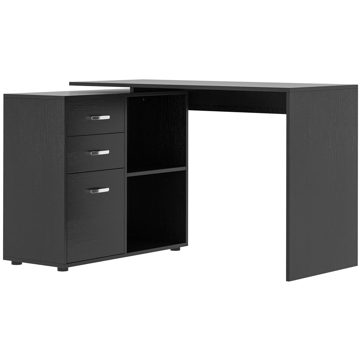 L-Shaped Corner Straight Writing Desk with Storage Shelf, Drawer