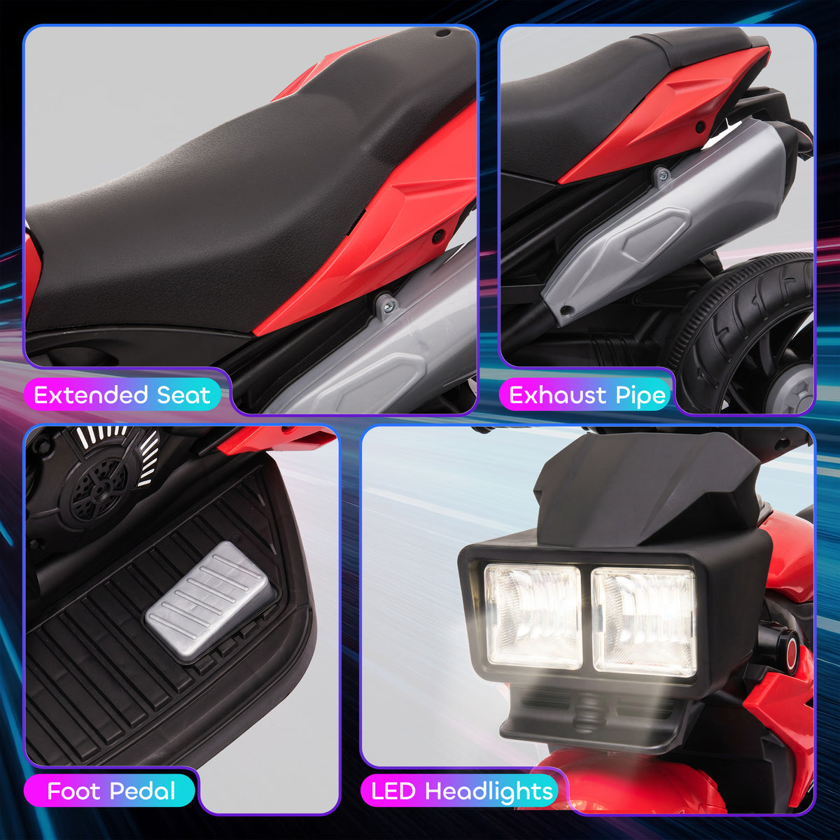 Aosom Kids Electric Pedal Motorcycle Ride-On Toy 6V Battery Powered w/ Music Horn Headlights Motorbike for Girls Boy