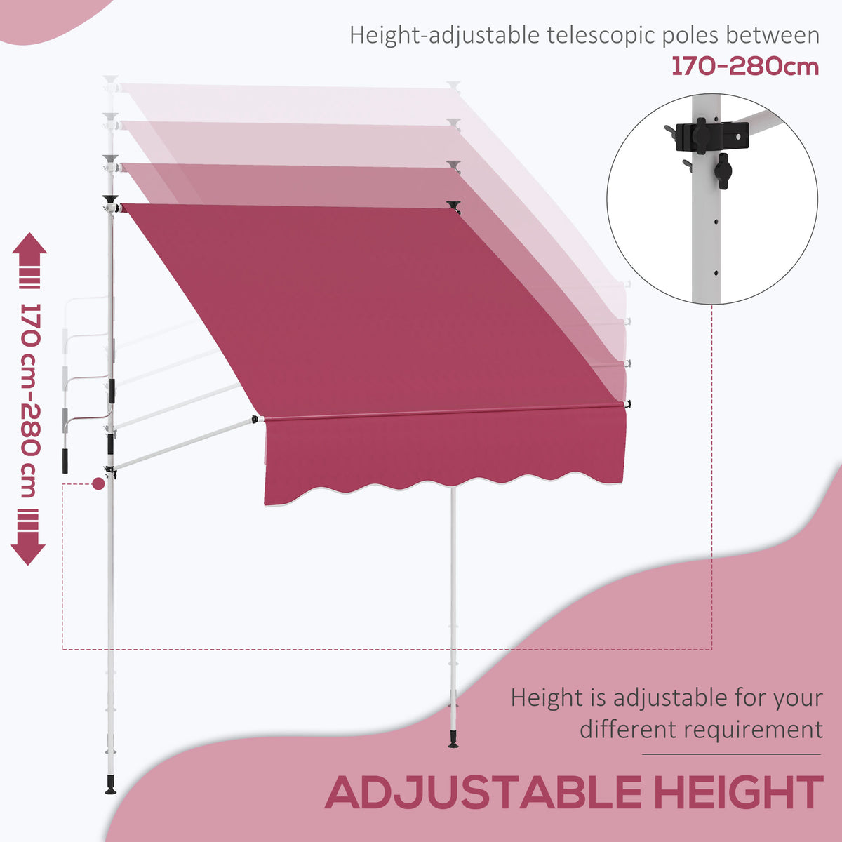 6.6'x5' Manual Retractable Patio Awning Sun Shelter Window Door Deck Canopy, Water Resistant UV Protector – view 10
