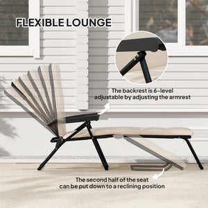 Foldable Lounge Chair, Reclining Patio Sun Lounger with 6-Position Adjustable Back, Blue and White